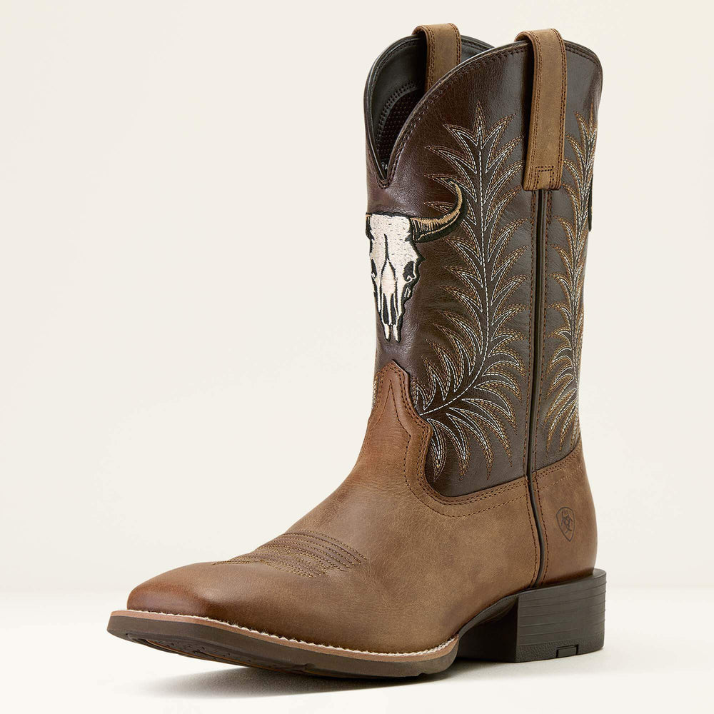 Ariat Sport Steer Skull Wide Square Toe Cowboy Boot Men