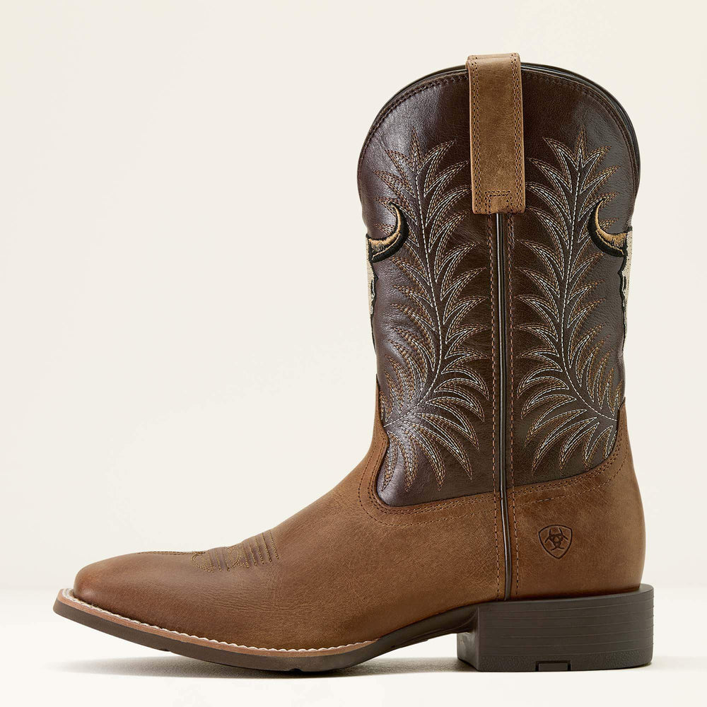 Ariat Sport Steer Skull Wide Square Toe Cowboy Boot Men