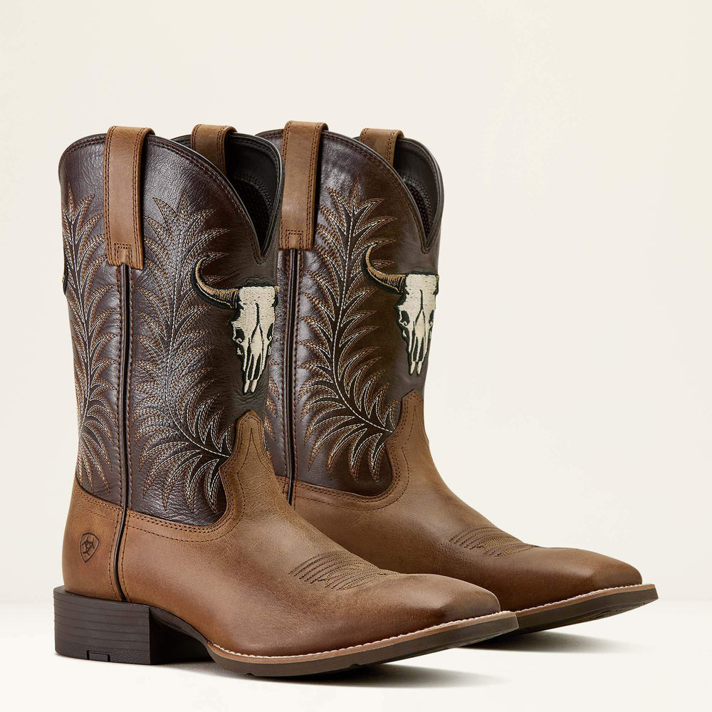 Ariat Sport Steer Skull Wide Square Toe Cowboy Boot Men