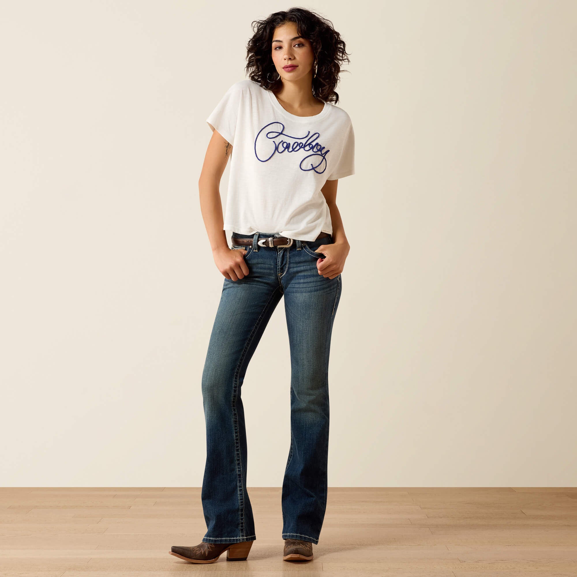 Ariat R.E.A.L. Mid Rise Stretch Whipstitch Boot Cut Jean Women|Trends
